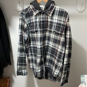 Quicksilver gray flannel with draw string hood attached